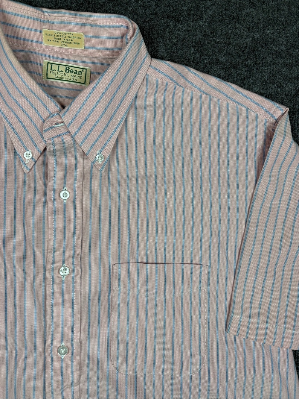 L.L. Bean Pink Shirt with Blue Stripes Button-Down